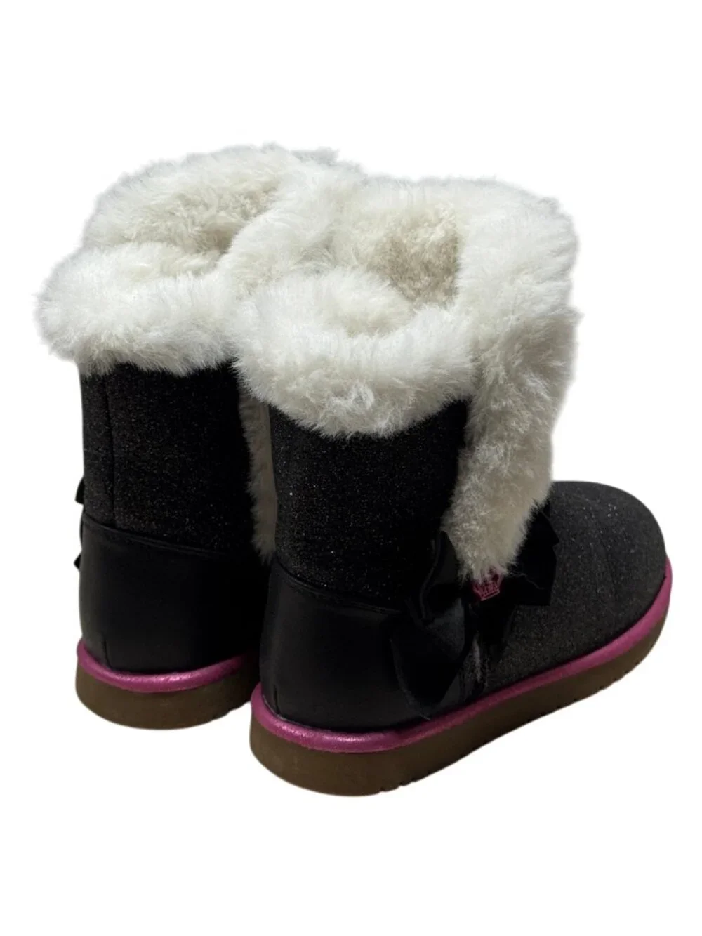 Juicy Couture Cachet PL Girls Glitter Boots Faux Fur Black Pink Bow Size 1